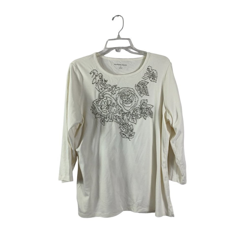 Allison Daley Women's Silver Floral White Top